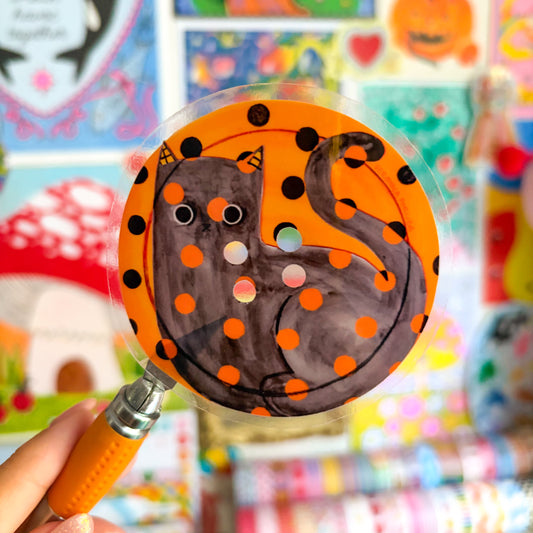 Polka Dot Cat Button Clear Sticker