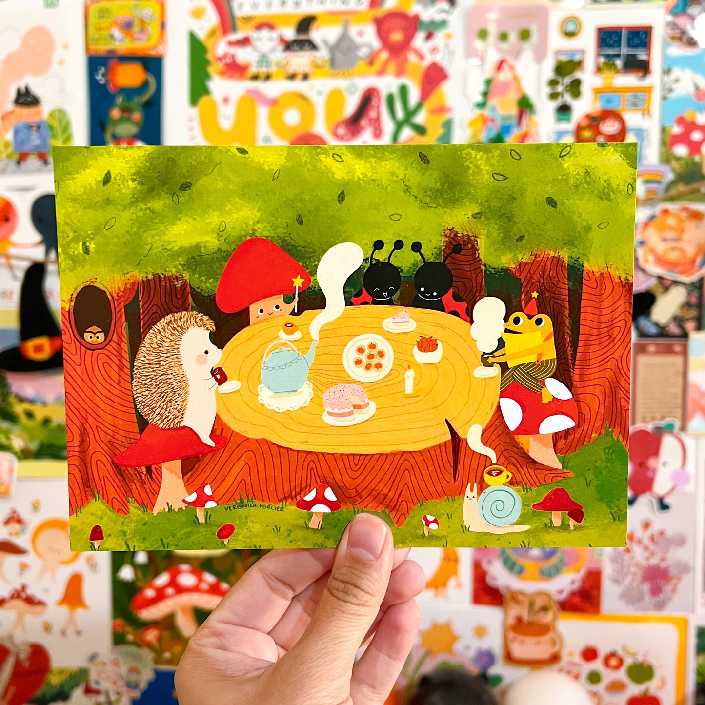 Forest Friends Dinner Party Postcard Print