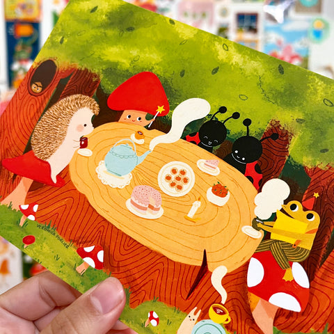 Forest Friends Dinner Party Postcard Print