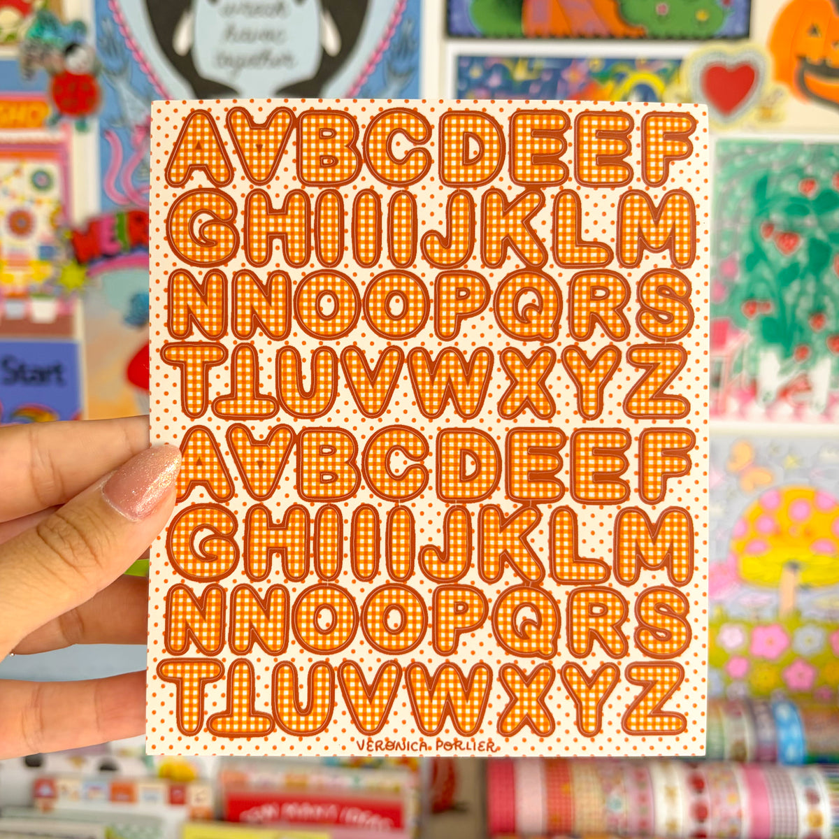 Orange Gingham Alphabet Sticker Sheet