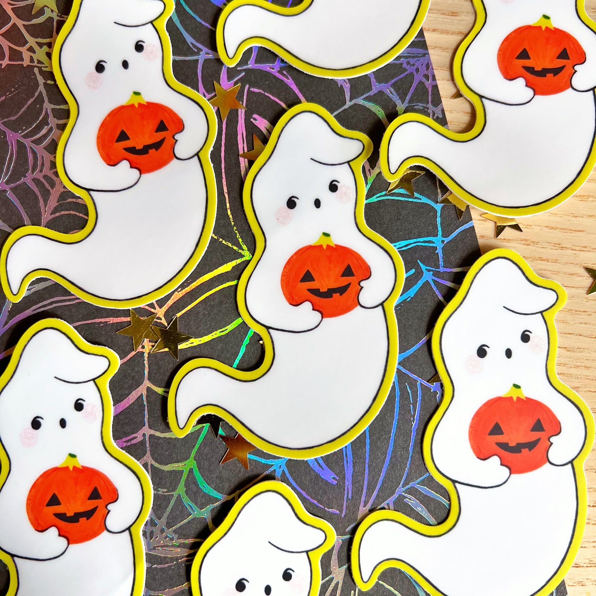 Ghost with His Favorite Pumpkin Sticker