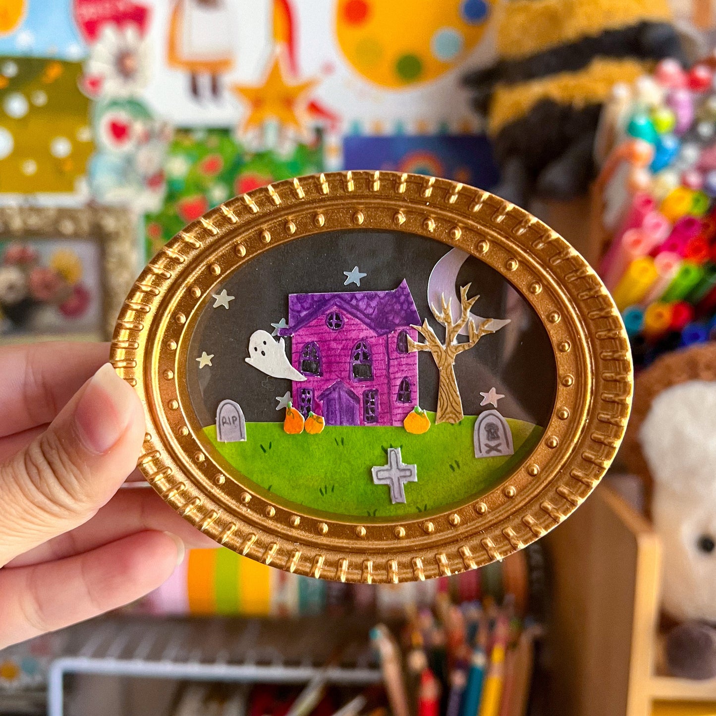 Haunted House Original Mini Magnet Painting