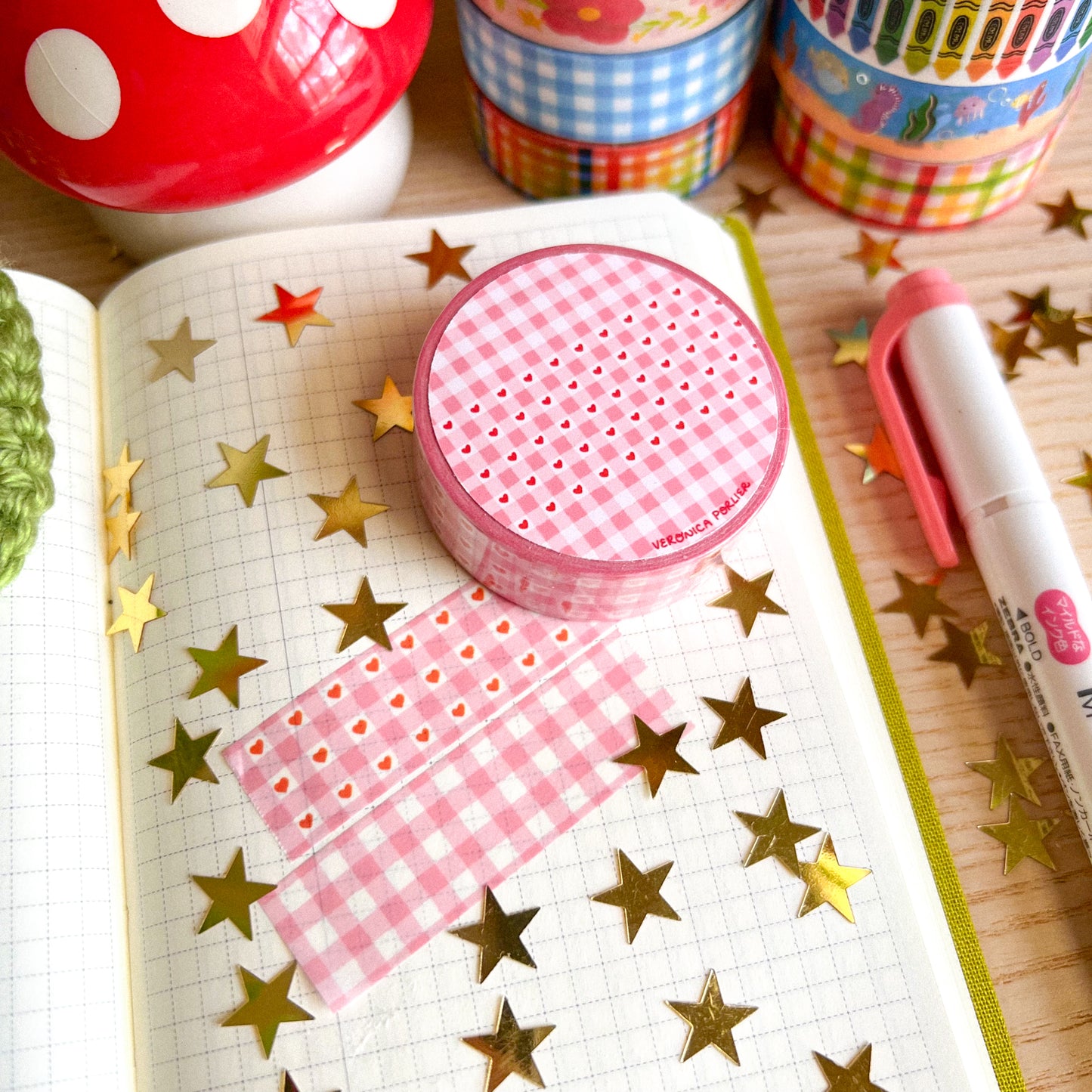 Pink Plaid Hearts Washi Tape