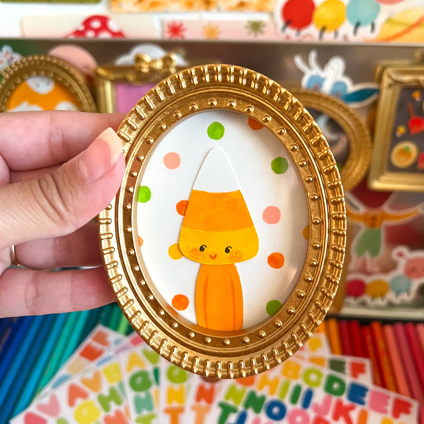 Candy Corn Friend Original Mini Magnet Painting