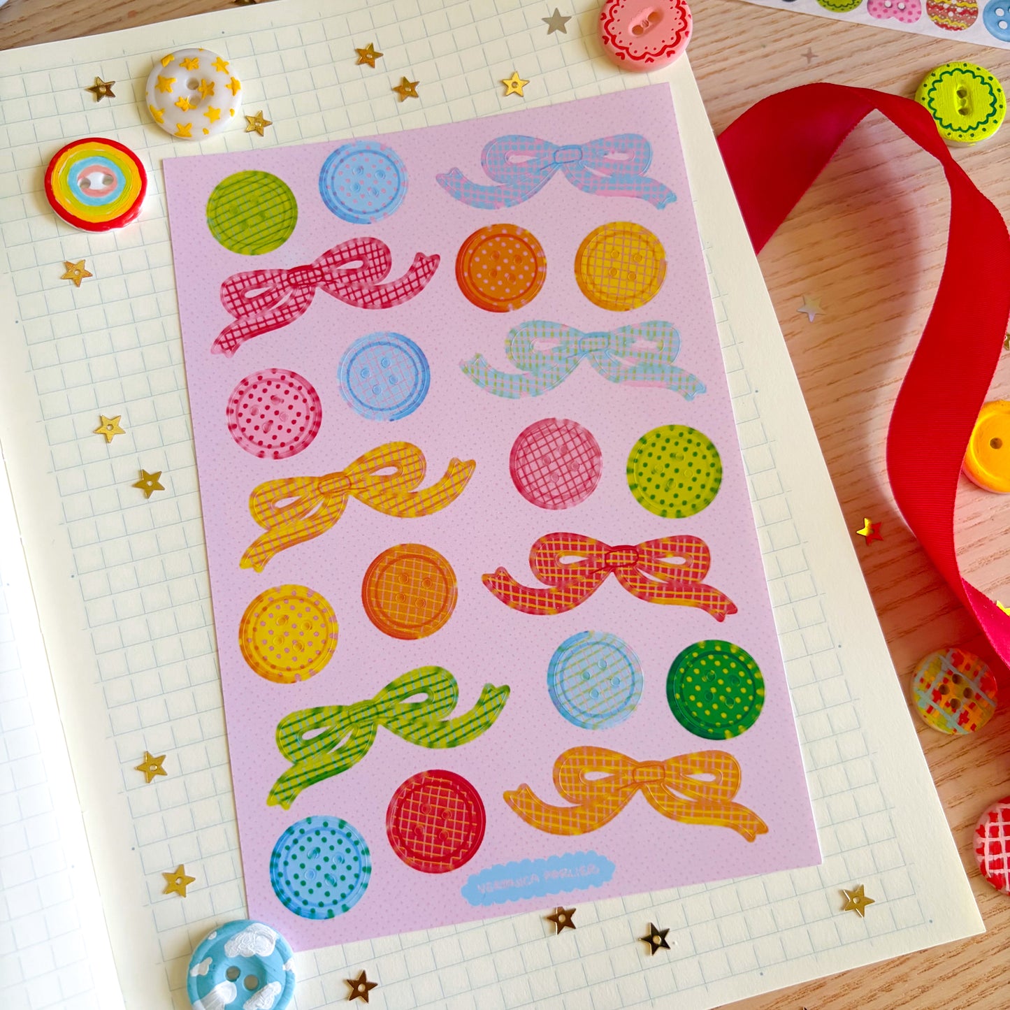 Buttons and Bows Sticker Sheet