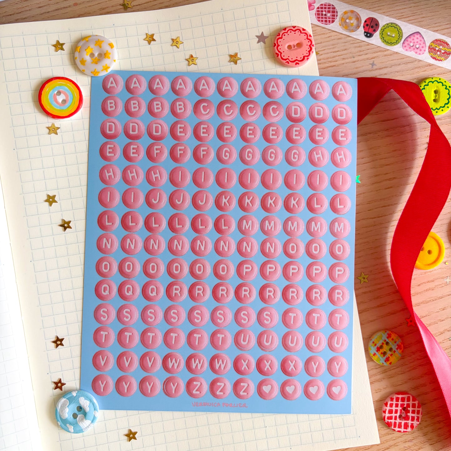 Pink Beads Alphabet Sticker Sheet